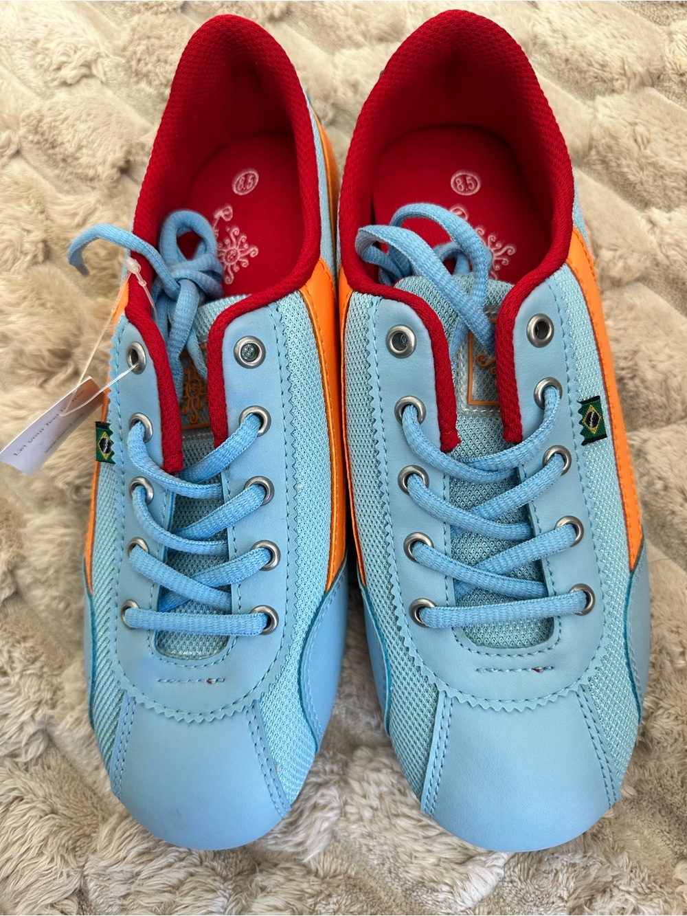 Rio Soul Women's Brazilian Dance Shoes Blue and Orange Lace-Up Sneakers Sz 8.5